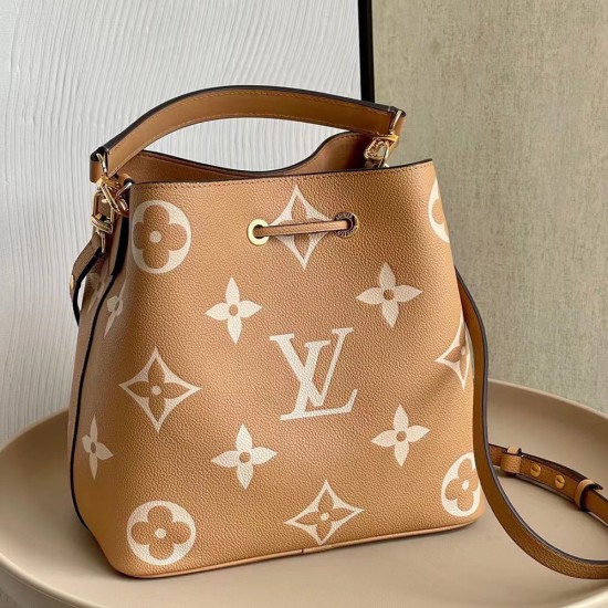 LV Neonoe MM Bucket Bag in Embossed Grained Cowhide Leather With Printed Monogram Flowers 3 Colors