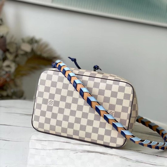 LV Neonoe Bucket Bag In Damier Azur Coated Canvas With Braided Strap