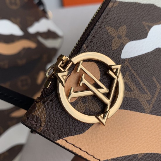 LV Neverfull MM Tote Bag In Camouflage Monogram Coated Canvas