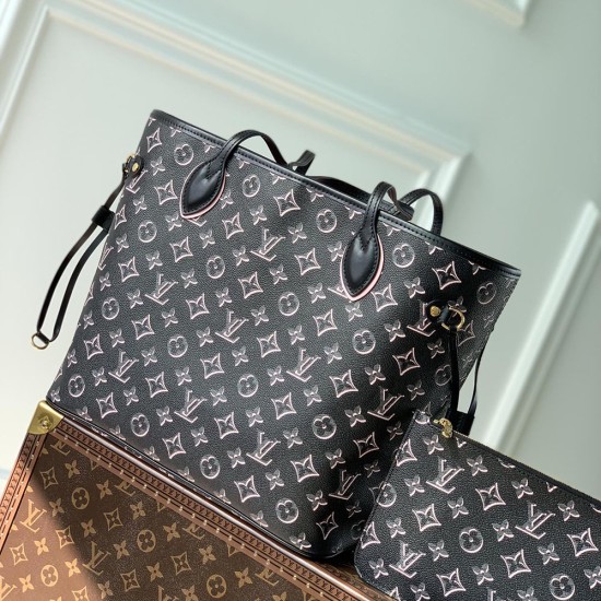 LV Neverfull MM Tote Bag In Colored Monogram Coated Canvas With Exterior Front Pocket 2 Colors