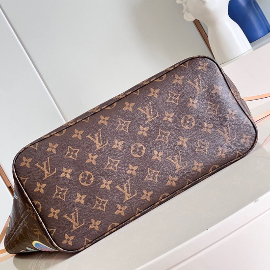 LV X YK Neverfull MM Tote Bag in Monogram Coated Canvas With Faces Print And Embroidery 31cm