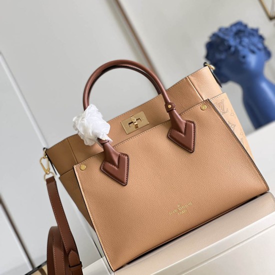 LV On My Side MM Tote Bag in Calf Leather And Monogram Pattern Perforated Calf Leather 2 Colors 30.5cm
