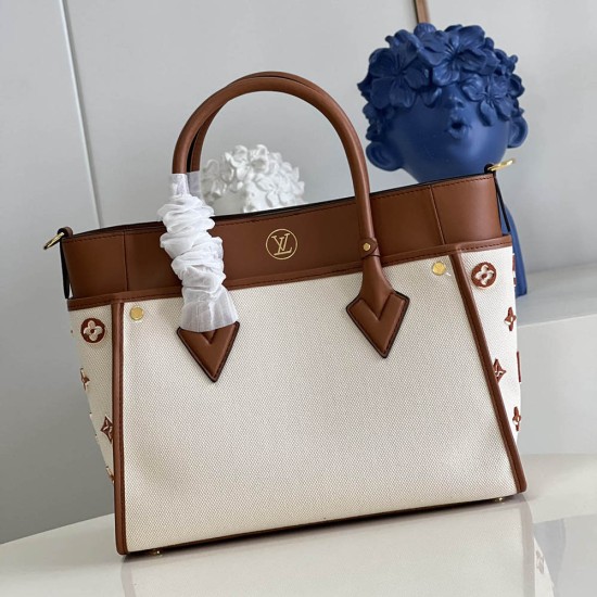 LV On My Side MM Tote Bag in Canvas And Smooth Cowhide Leather With Monogram Tufting 2 Colors 30.5cm