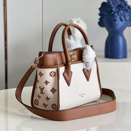 LV On My Side PM Tote Bag in Canvas And Smooth Cowhide Leather With Monogram Tufting 2 Colors 25cm