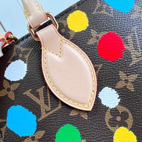 LV x YK OnTheGo PM In Monogram Coated Canvas With 3D Painted Dots Print 25cm