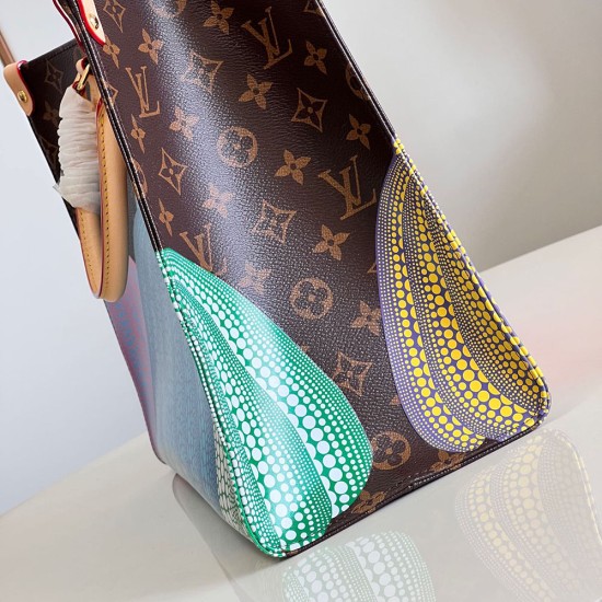 LV x YK OnTheGo MM In Monogram Coated Canvas With Pumpkin Print 35cm