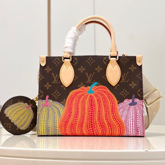 LV x YK OnTheGo PM Captures In Monogram Coated Canvas With Pumpkin Print 25cm