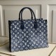 LV Onthego MM Tote Bag In Denim Fabric With Monogram Prints