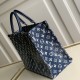 LV Onthego MM Tote Bag In Denim Fabric With Monogram Prints