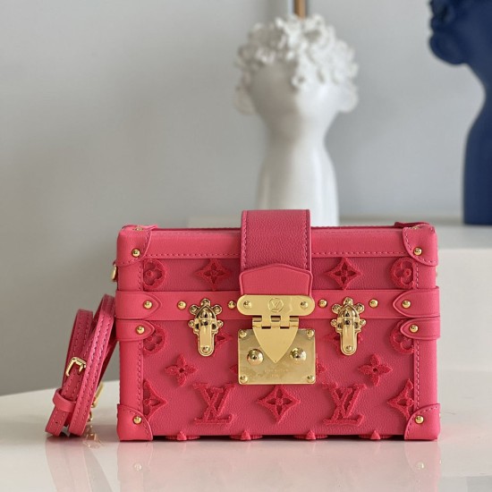 LV Petite Malle Handbag in Tufted Grained Calfskin Leather With Embroidered Monogram Pattern 20cm