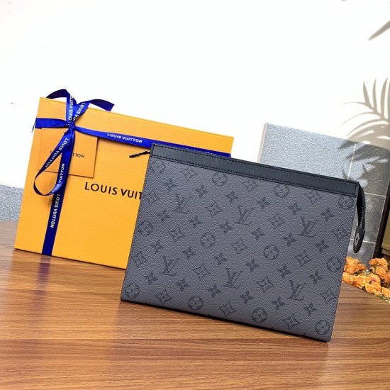 LV Pochette Voyage MM Travel Pouch In Monogram Eclipse Coated Canvas And Monogram Eclipse Reverse Coated Canvas 27cm