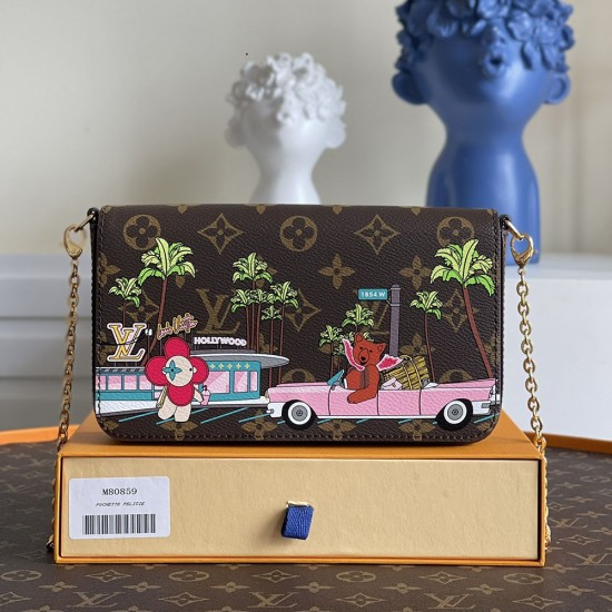 LV Felicie Pochette Chain Bag in Monogram Coated Canvas With Car Print 21cm