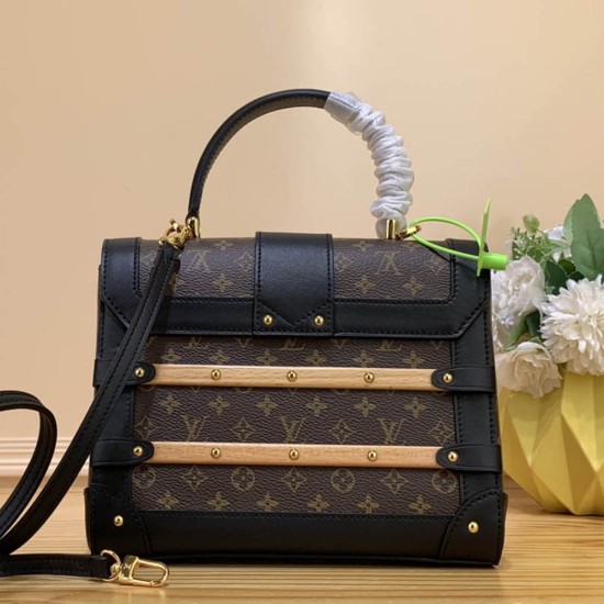 LV Trianon Small Bag S Lock Top Handle Box Bag In Monogram Coated Canvas And Leather 21cm