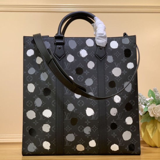 LV x YK Sac Plat in Monogram Eclipse Coated Canvas With 3D Painted Dots Print 36.5cm