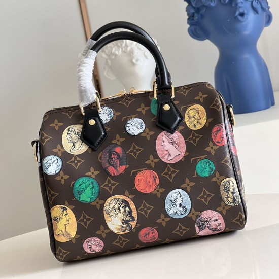 LV Speedy Bandouliere 25 In Monogram Coated Canvas With Prints 25cm