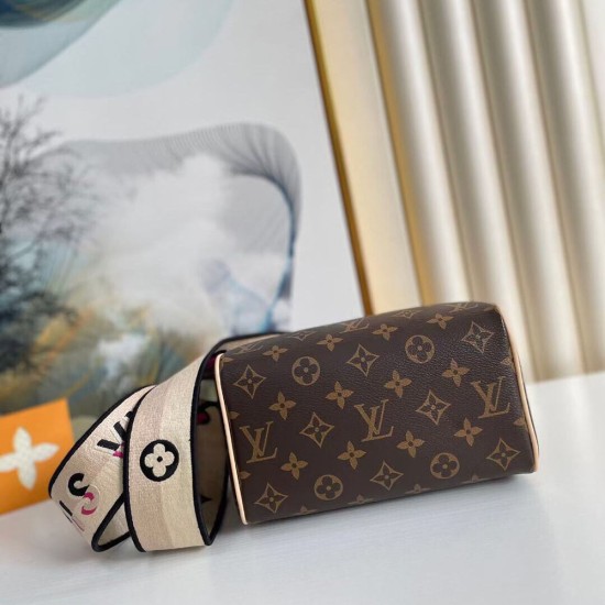 LV Speedy Bandouliere 20 Travel Bag in Monogram Coated Canvas With Textile Strap 2 Colors 20cm