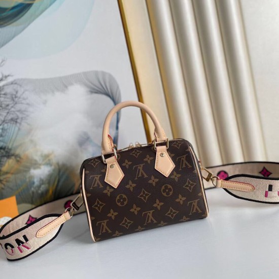 LV Speedy Bandouliere 20 Travel Bag in Monogram Coated Canvas With Textile Strap 2 Colors 20cm