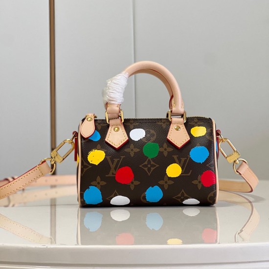 LV X YK Nano Speedy In Monogram Coated Canvas With 3D Painted Dots Print 16cm