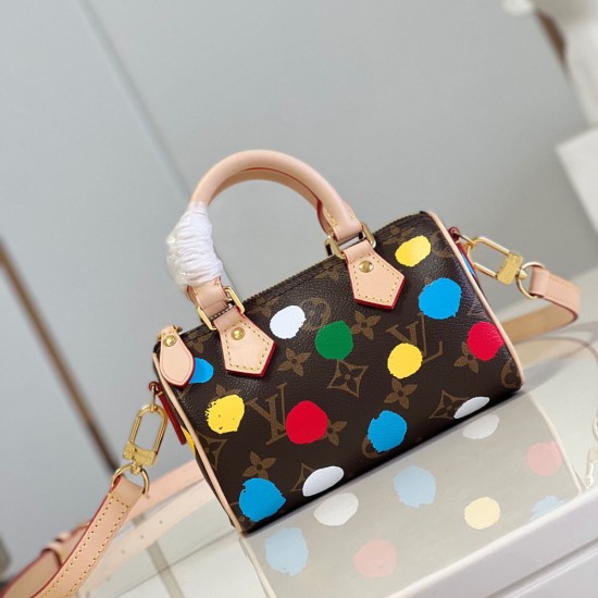 LV X YK Nano Speedy In Monogram Coated Canvas With 3D Painted Dots Print 16cm