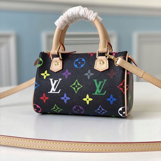 LV Mini Speedy Handbag in Multicolor Monogram Coated Canvas 2 Colors 15.5cm