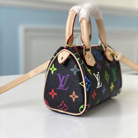LV Mini Speedy Handbag in Multicolor Monogram Coated Canvas 2 Colors 15.5cm