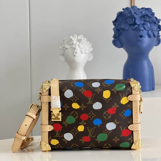 LV X YK Side Trunk MM Handbag in Monogram Coated Canvas With Multicolor Dots 21cm