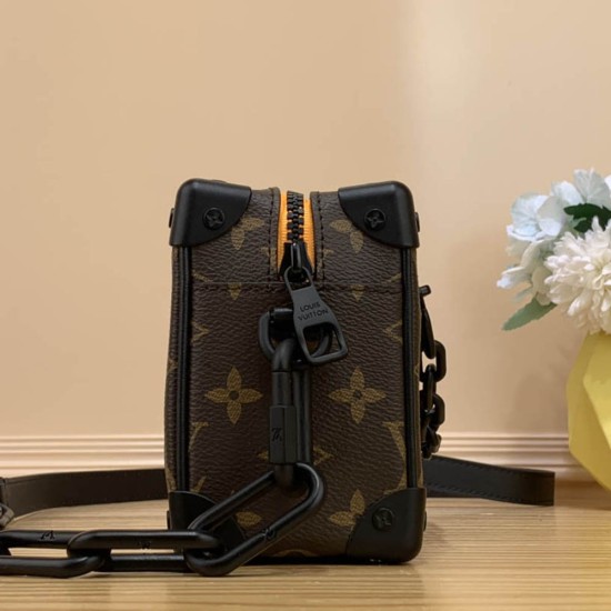 LV Mini Soft Trunk Chains Bag In Monogram Coated Canvas And Matte Leather Trims With Embroidery 18.5cm