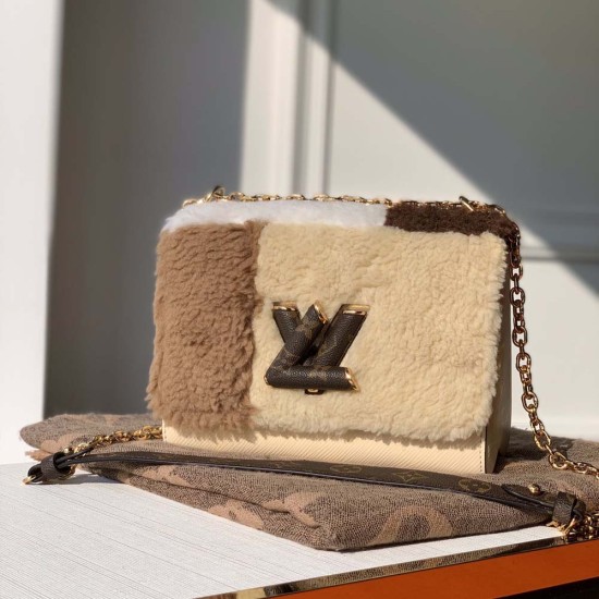 LV Twist MM Epi Leather in Apricot with Shearling Teddy