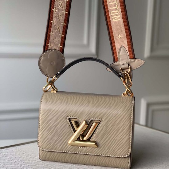 LV Twist PM EPI Leather in Greige Top Handle Bag With Wide Strap