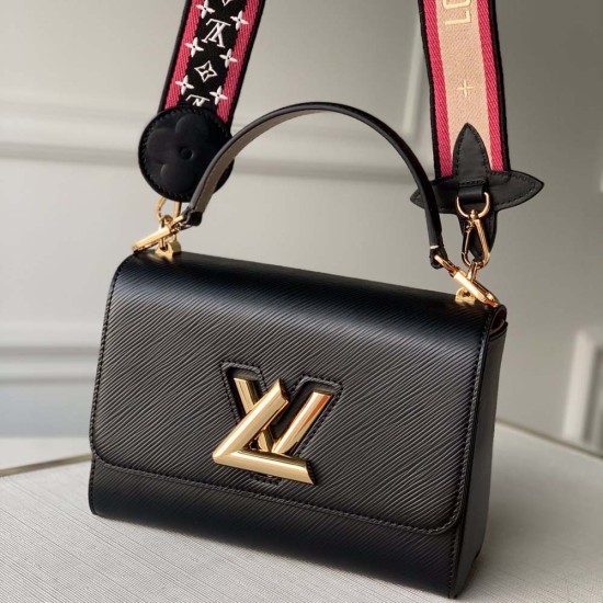 LV Twist MM EPI Leather in Black Top Handle Bag With Wide Strap