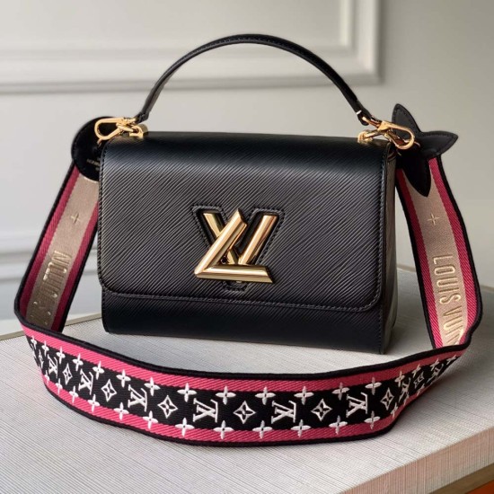 LV Twist MM EPI Leather in Black Top Handle Bag With Wide Strap