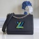 LV Twist MM Handbag in Grained Leather With Multicolor Lock 23cm