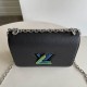 LV Twist MM Handbag in Grained Leather With Multicolor Lock 23cm
