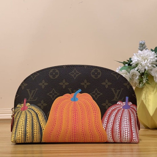 LV X YK Cosmetic Pouch In Monogram Coated Canvas With Colorful Pumpkin Print 24cm