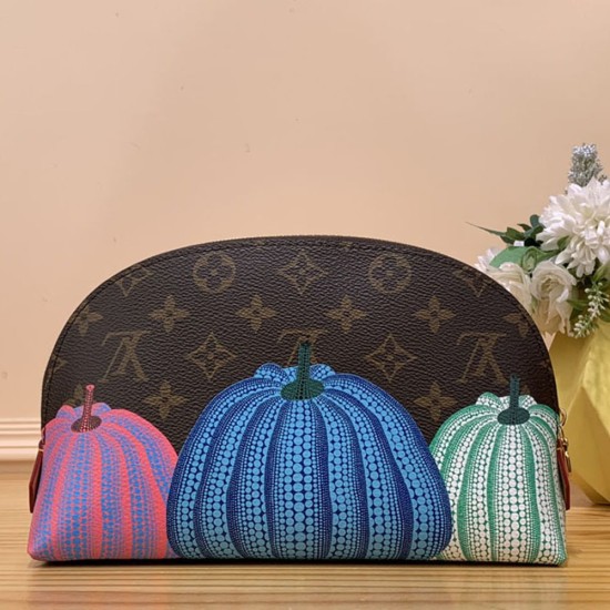 LV X YK Cosmetic Pouch In Monogram Coated Canvas With Colorful Pumpkin Print 24cm