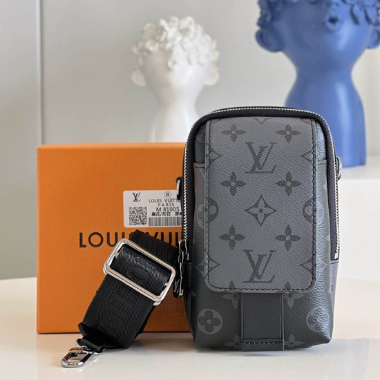 LV Flap Double Phone Pouch in Monogram Eclipse Coated Canvas 11cm
