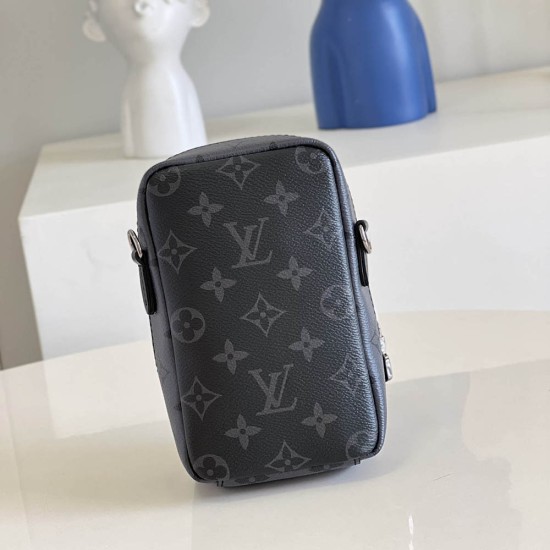 LV Flap Double Phone Pouch in Monogram Eclipse Coated Canvas 11cm