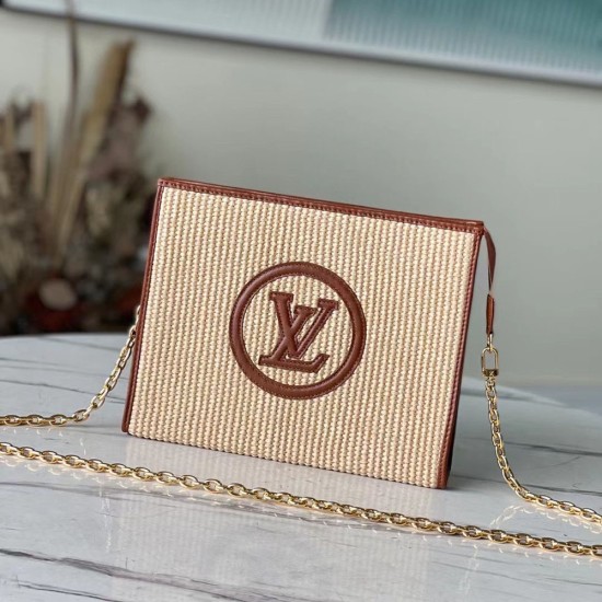 LV Toiletry Pouch on Chain in Raffia And Leather Trims 2 Colors 25cm