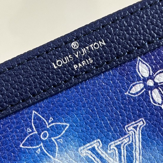 LV Gaston Wearable Wallet In Cowhide Leather With Blue Bandana Print 22cm