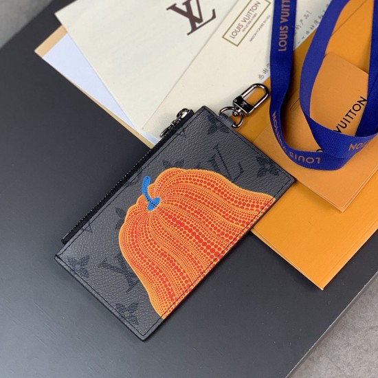 LV x YK Gaston Wearable Wallet In Monogram Eclipse Reverse Coated Canvas with Colorful Pumpkin Print 22cm