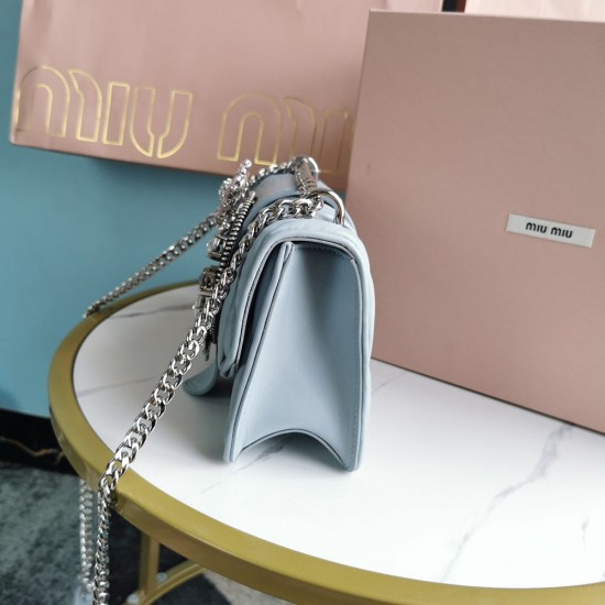 Miu Miu Matelasse Nappa Leather Shoulder Bag Flap With Magnetic Snap And Jeweled Buckle 5BD084 20cm 4 Colors