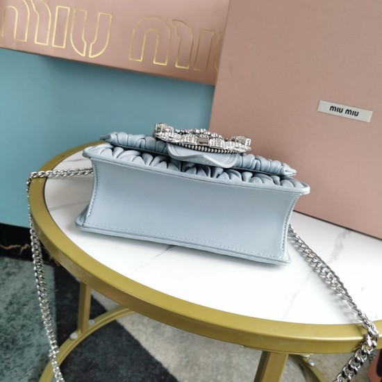 Miu Miu Matelasse Nappa Leather Shoulder Bag Flap With Magnetic Snap And Jeweled Buckle 5BD084 20cm 4 Colors