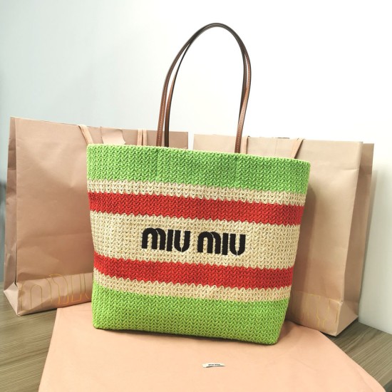 Miu Miu Raffia And Cotton Tote Bag 5BG228 3 Colors