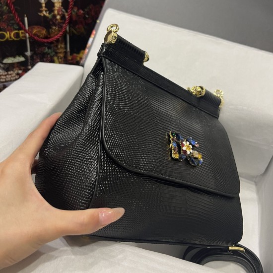 DG Medium Sicily Handbag In Iguana Print Leather With DG Logo 5 Colors