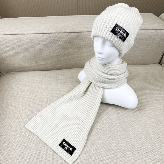 Chanel Cashmere Scarf Hat With Sequin Logo 2 Colors