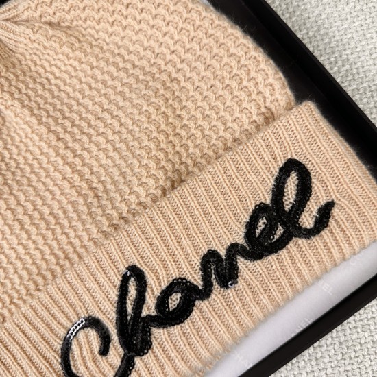 Chanel Cashmere Scarf Hat Gloves With Sequin Logo 3 Colors