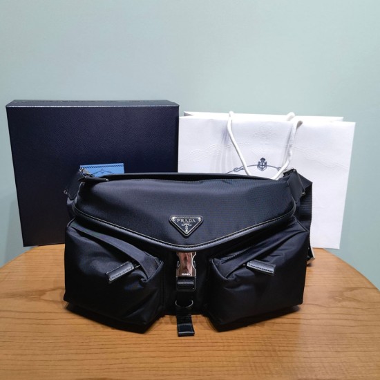 Prada Re-Nylon And Leather Shoulder Bag Belt Bags 27cm 2VH175