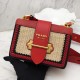 Prada Cahier Leather Bag Red Calfskin And Raffia