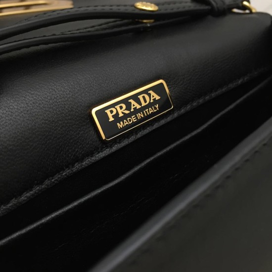 Prada Cahier Shoulder Bag Black Calfskin And Green Lizard Leather Gold Hardware