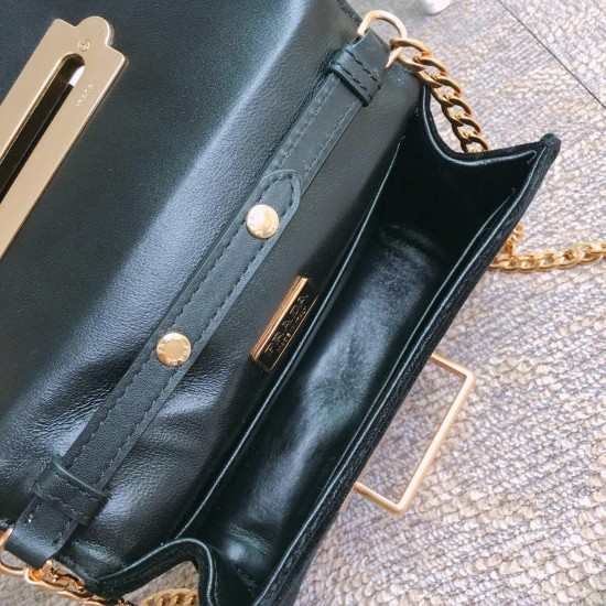 Prada Cahier Shoulder Bag Black Calfskin Floral Motif With Synthetic Crystals Gold Hardware
